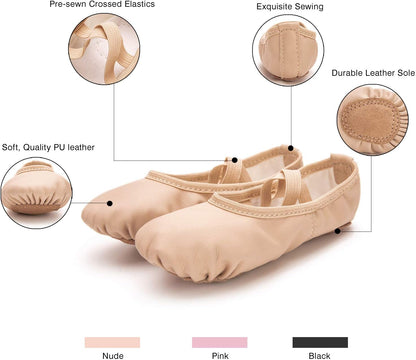 Ballet Shoes for Girls/Toddlers/Kids/Women, Leather Yoga Shoes/Ballet Slippers for Dancing