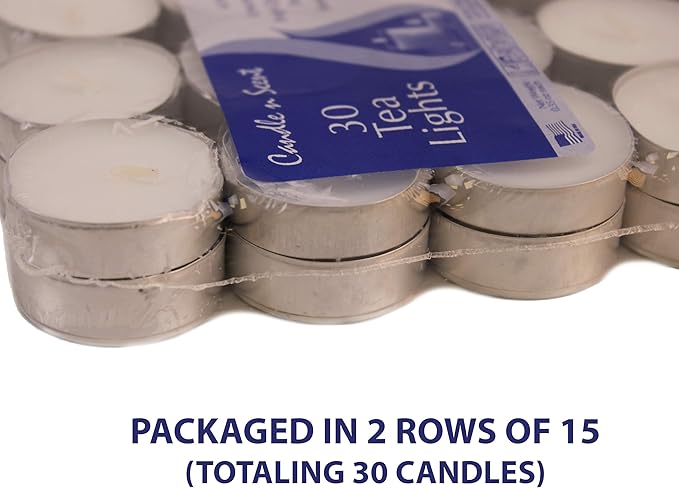 CandleNScent Unscented Tealight Candles, 30 Pack, White, Made in USA