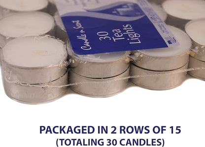 CandleNScent Unscented Tealight Candles, 30 Pack, White, Made in USA