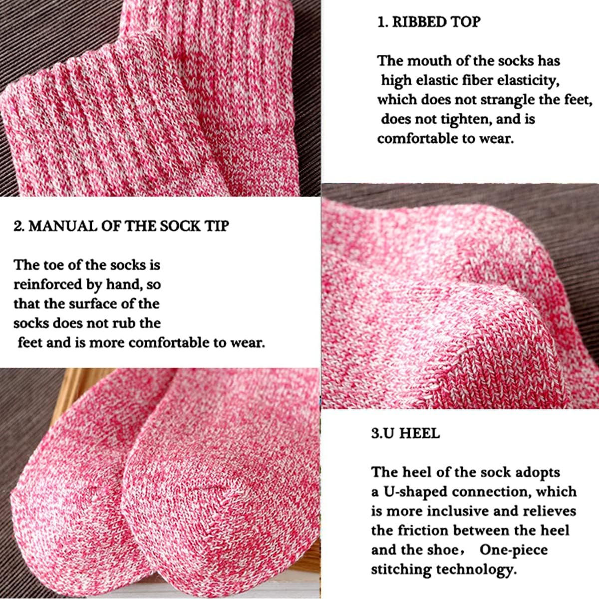 JUNAN 2Pairs Ladies thermal Winter socks, Womens Thick Knitting Warm & comfy Wool Crew Vintage Style Sock
