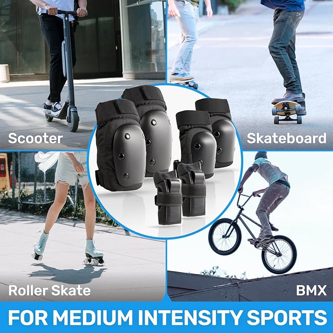 Elos Protective Gear Set: Knee Pads, Wrist Guards, Elbow Pads - Comfortable  Adjustable for Adults  Kids, Ideal for Skating, Biking, Scooter, Rollerblade  More