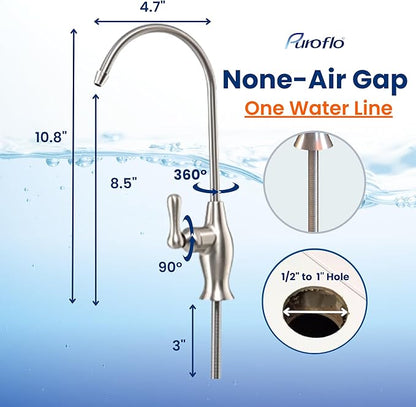 Brushed Nickel Reverse Osmosis Faucet, NSF Certified, NonAir Gap for Under Sink Water Filtration System, RO System Drinking Water Faucet, FLR-575BN