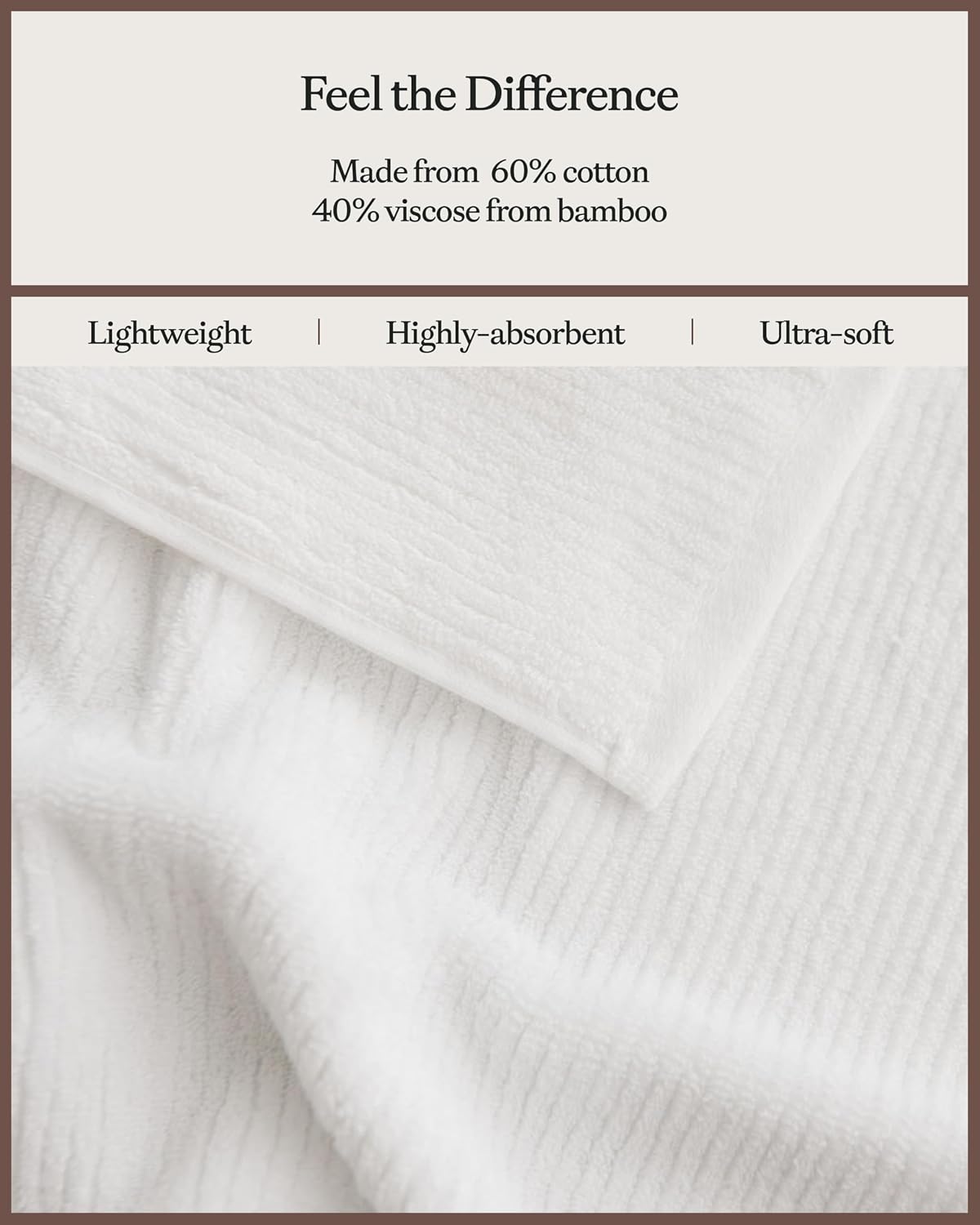 Cozy Earth Ribbed Hand Towel Set - 60% Cotton 40% Viscose from Bamboo Hand Towels - Soft & Absorbent Textured Ribbed Pattern - 2 Pack White