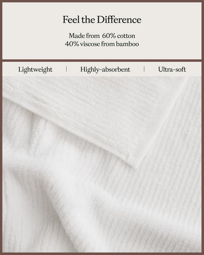 Cozy Earth Ribbed Hand Towel Set - 60% Cotton 40% Viscose from Bamboo Hand Towels - Soft & Absorbent Textured Ribbed Pattern - 2 Pack White