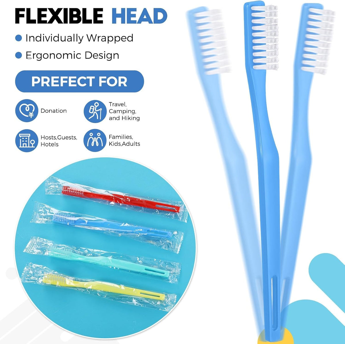 Chengu 15 Pack Individually Wrapped Disposable Toothbrush Bulk Single Use Toothbrush with Soft Bristle for Women Men Adult Hotels Guest Travel Donation(Multicolor)