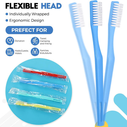 Chengu 15 Pack Individually Wrapped Disposable Toothbrush Bulk Single Use Toothbrush with Soft Bristle for Women Men Adult Hotels Guest Travel Donation(Multicolor)