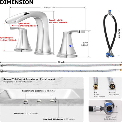 PARLOS Waterfall Roman tub Faucet with Valve, 2-Handle Widespread Tub Filler, Chrome, 1434201.