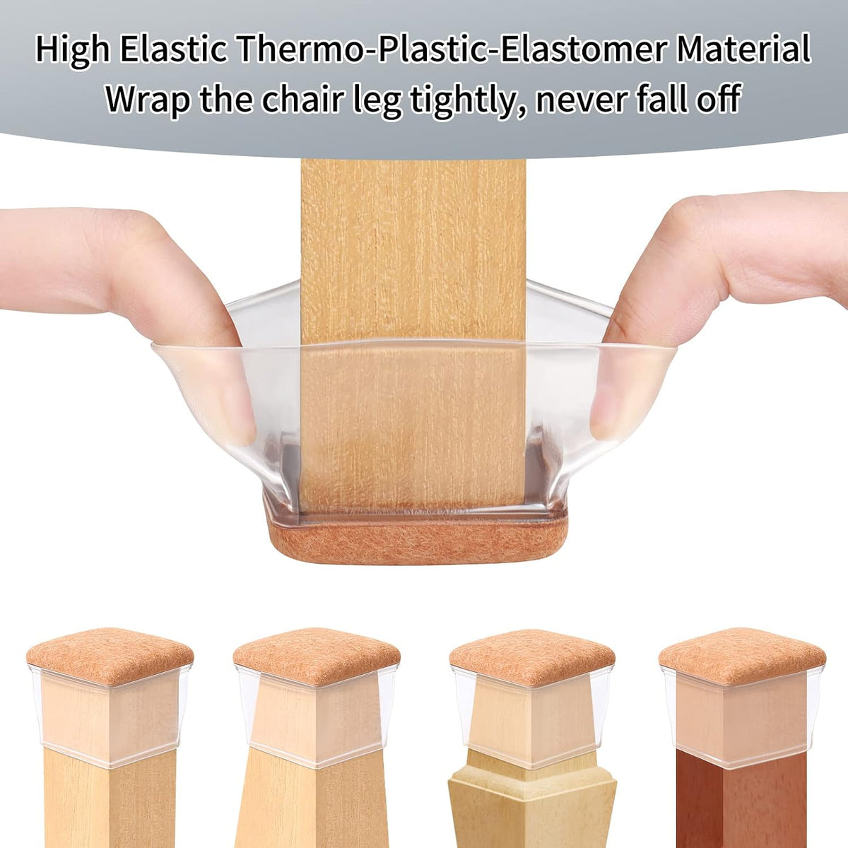 23 Pcs 2inch Square Clear Chair Leg Floor Protectors, Silicone Felt Furniture Pads Caps for Hardwood Floor, Dining Table Bar Stool Leg Protectors Leg Cups Covers (Fit: 1.38''-1.77")