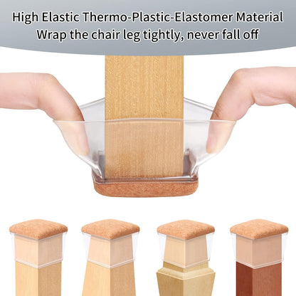 23 Pcs 2inch Square Clear Chair Leg Floor Protectors, Silicone Felt Furniture Pads Caps for Hardwood Floor, Dining Table Bar Stool Leg Protectors Leg Cups Covers (Fit: 1.38''-1.77")