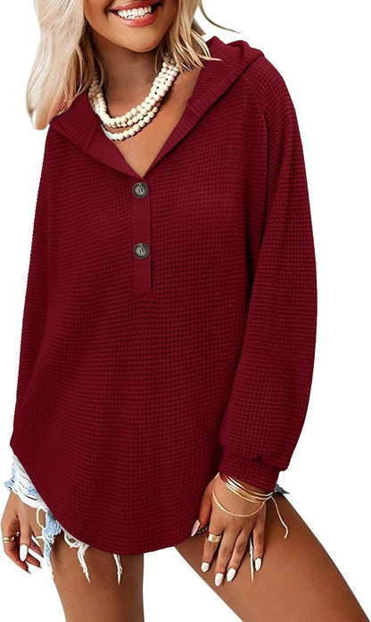 BETTE BOUTIK Womens Long Sleeve Waffle Knit Tops Fall Winter V Neck Casual Fashion Shirts