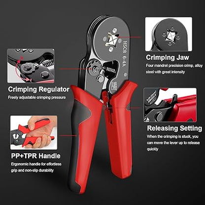 Ferrule Crimping Tool,Wire Ferrule Crimper,Self-Adjusting Ratchet Crimping Tool for Ferrules in The AWG 23-7 Range,Crimping Area 0.25-10mm2.