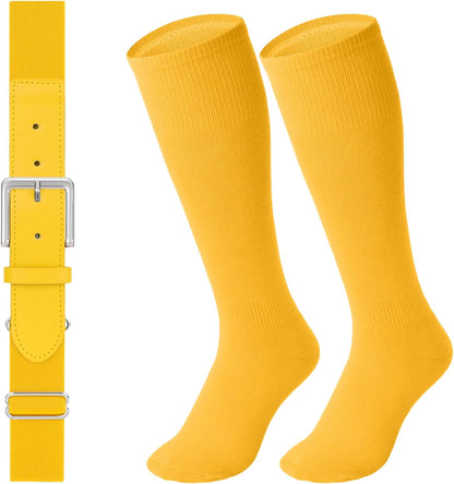 LEACOOLKEY Baseball Belt and Socks Combo Set Adjustable Softball Socks and Elastic Belt for Youth and Adult