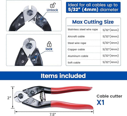Muzata Upgraded Version Cable Cutter Heavy Duty Wire Rope Up to 532" Stainless Steel Deck Stair Railing Aircraft Strong Thick Seal Metal Fence Bike Bicycle Brake Cutter CT15, CT1