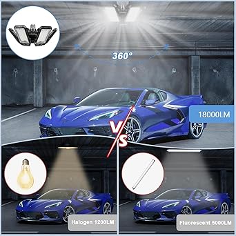LED Garage Lights Bulb 1 Pack -180W, 18000LM 6500K Led Shop Light with 61 Deformable Panels, Basement Barn Light Garage Ceiling Lights, E26E27 for Garage, Warehouse, Shop