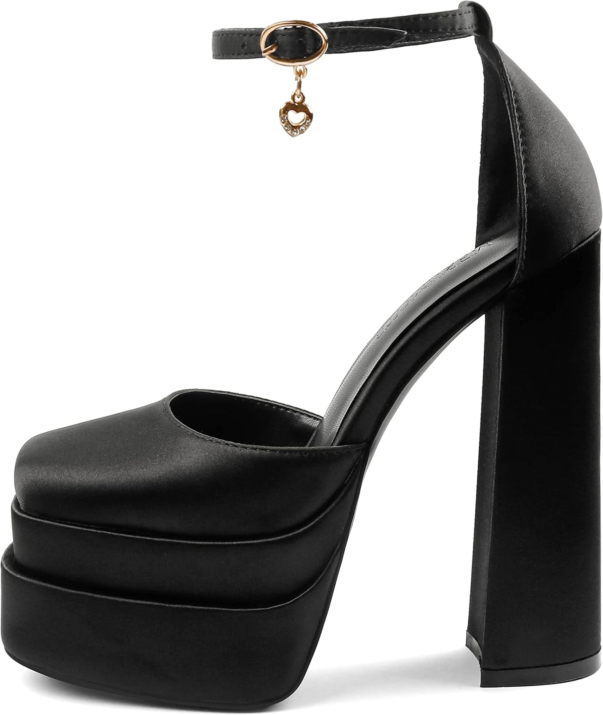 Women's Rhinestone Square Toe Chunky Block Heel Platform Pumps