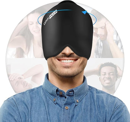 ComfiTECH Head Ice Pack Wrap Cold Cap Cooling Gel Hat, Large, Black