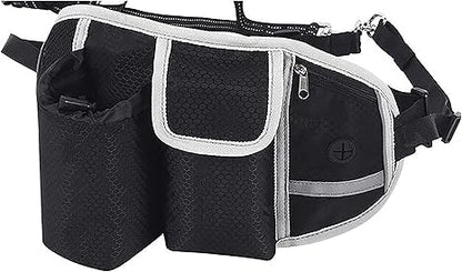 Waist Leash for Dog Walking - Hands Free Dog Leash with Multi Pouches, Wide Back Support Belt Bungee Dog Leash, Dog Waist Belt Leash for Walking, Running, Hiking, Training Leash (Black NO Leash)