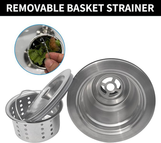 Sink Strainer Kitchen Sink Drain Assembly Kit 3-12 Inch with Kitchen Sink Drain Basket,304 Stainless Steel Sink Stopper  Cover Lid,Stainless Steel Brushed