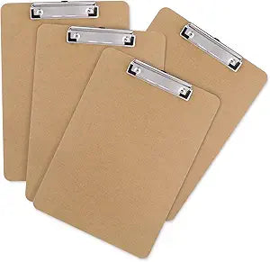 Wood Clipboards Set of 4, Letter Size Hardboard Clip Board 8.5x11 for Classroom, Students, Kid, A4 Standard Size 9" x 12.5" with Low Profile Clip, Office  School Supply