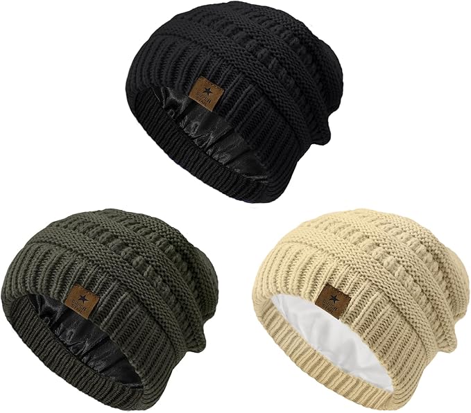 Century Star 3 Pack Baby Winter Hat Satin Lined Baby Beanie for Boys Girls Warm Knit Infant Toddler Hats Cap