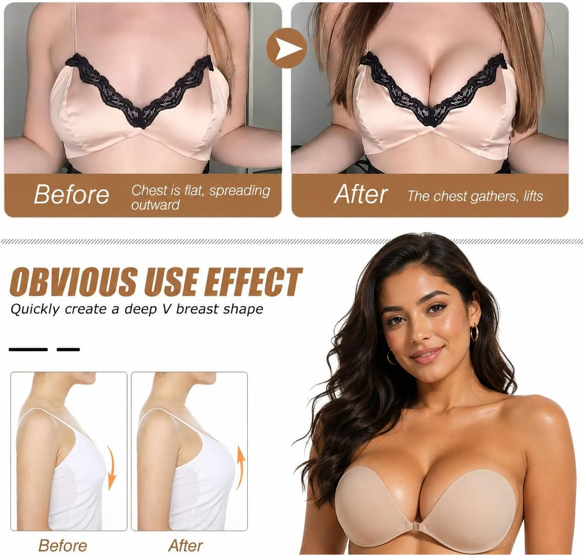 Adhesive Bra, Push up Strapless Self Adhesive Bra, Invisible Silicone Bra for Backless dress.