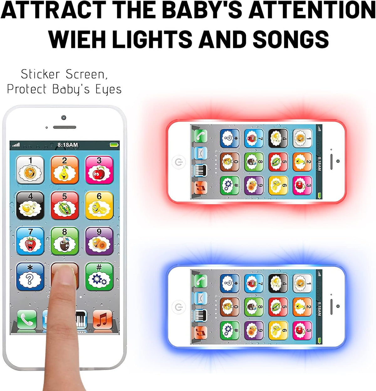 Wolmund Toy Learning Play Cell Phone with 8 Functions and Dazzling Lights Interactive Toy for Toddler Baby Kids Boys Girls( Open box )