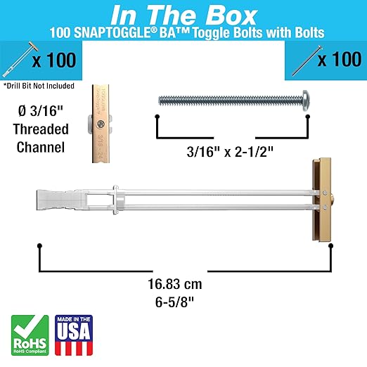 (BA) 316-24 Toggler SNAPTOGGLE Heavy Duty Toggle Bolt Zinc with 316-24 x 2 12 Combo Pan Machine Screws Zinc (100 Pcs)