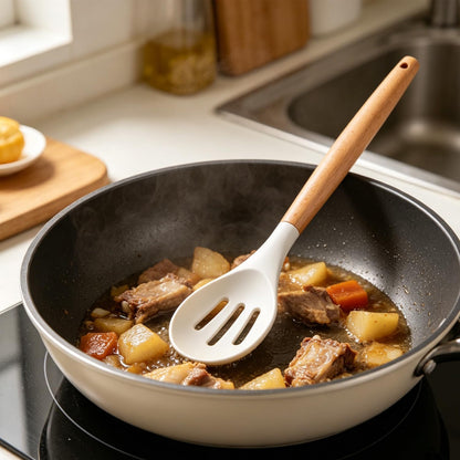 Carote 1pc Silicone Cooking Utensil with Wooden Handle, Heat Resistant Kitchen Tool for Nonstick Cookware, Durable Cooking Utensil for Everyday Kitchen Use
