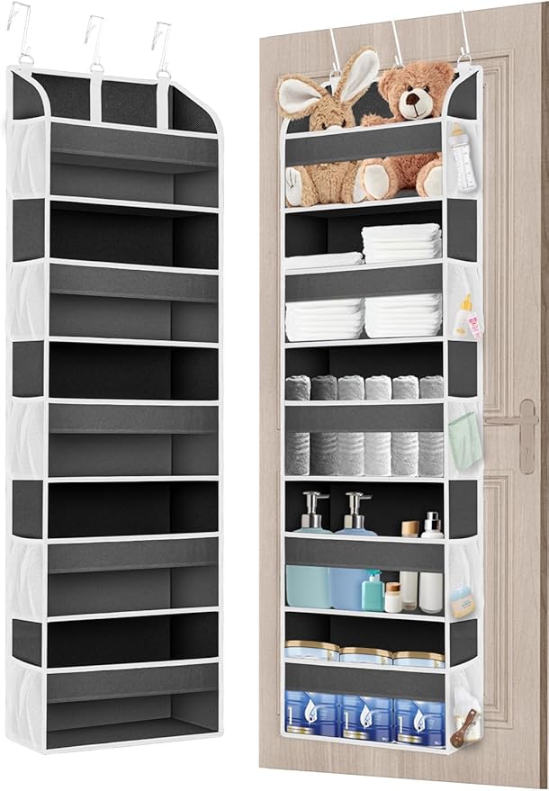 1 Pack Over The Door Organizer, Bathroom Organizers and Storage with 5 Pockets 10 Mesh Pockets, 50 lbs Weight Capacity Stuffed Animal Storage for Nursery Newborn Baby Essential