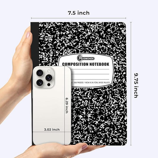 Composition Notebook Wide Ruled 5 Pack, 200 Pages (100 Sheets), 9-34 x 7-12, Back to School Supplies, Notebooks for School, Office Supplies, Notebooks for Work, The Notebook for Note Taking