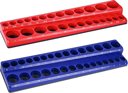 Magnetic Socket Organizer 2-Piece Magnetic Socket Holder 38 Inch Drive Metric SAE Trays Tool Storage Set Magnet Rail Holds 56 Sockets for Tool Box Drawer