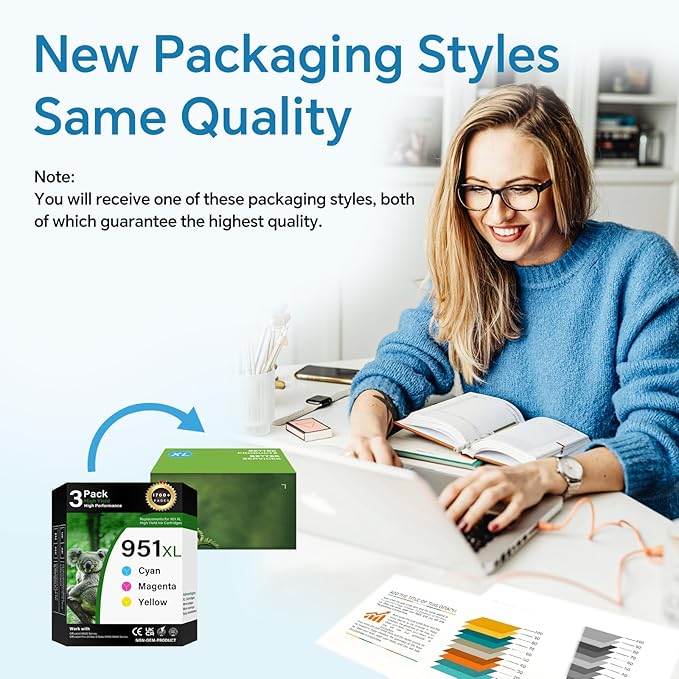 951XL Ink Cartridges Compatible Ink Cartridge for HP Printer-951 XL Combo Pack (Cyan, Magenta, Yellow) 3-Pack Replacement for HP 951 Work with OfficeJet Pro 8600 8610 8620 8100 8630 8660 76DW 251DW
