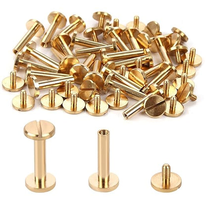 Chicago Binding Screws - 4mm x 10mm Binding Posts - 10mm Phillips Nut - Chicago Screw Binding Post Screw Kit for DIY Leather Decoration Scrapbook Photo Albums Bookbinding (Brass, 50 PCS)