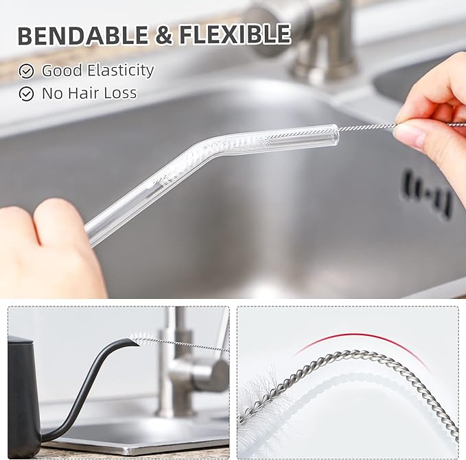 Hiware Straw Cleaner Brush Set, 8-Piece Long Cleaning Brush for Straws on Tumbler, Water Bottle, Sippy Cup, and Pipes, Tubes or HummingbirdACFeeders