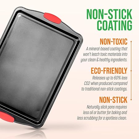 NutriChef Large Nonstick Cookie Sheet for Baking - 17" x 11" Carbon Steel Kitchen Oven Baking Pan, Premium Restaurant Grade Bakeware wRed Silicone Handles - Easy to Clean, Black