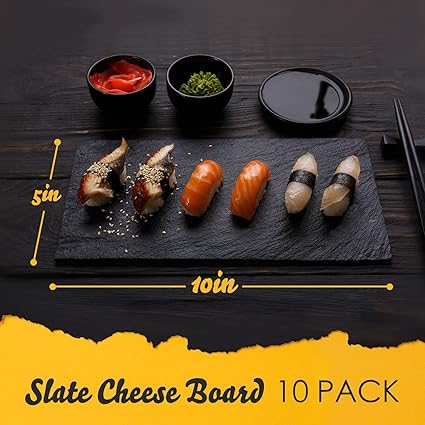 Zopeal 10 Pcs 10" x 5" Black Slate Charcuterie Boards Charcuterie Stone Plates with Natural Edge Slate Cheese Tray Serving Stone Board for Kitchen Dining Party Meat Dried Fruits Display Chalkboard