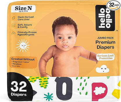 Hello Bello Premium Baby Diapers Size Newborn, 32 Count of Disposable, Extra-Absorbent, Hypoallergenic Baby Diapers with Snug and Comfort Fit, Alphabet Soup