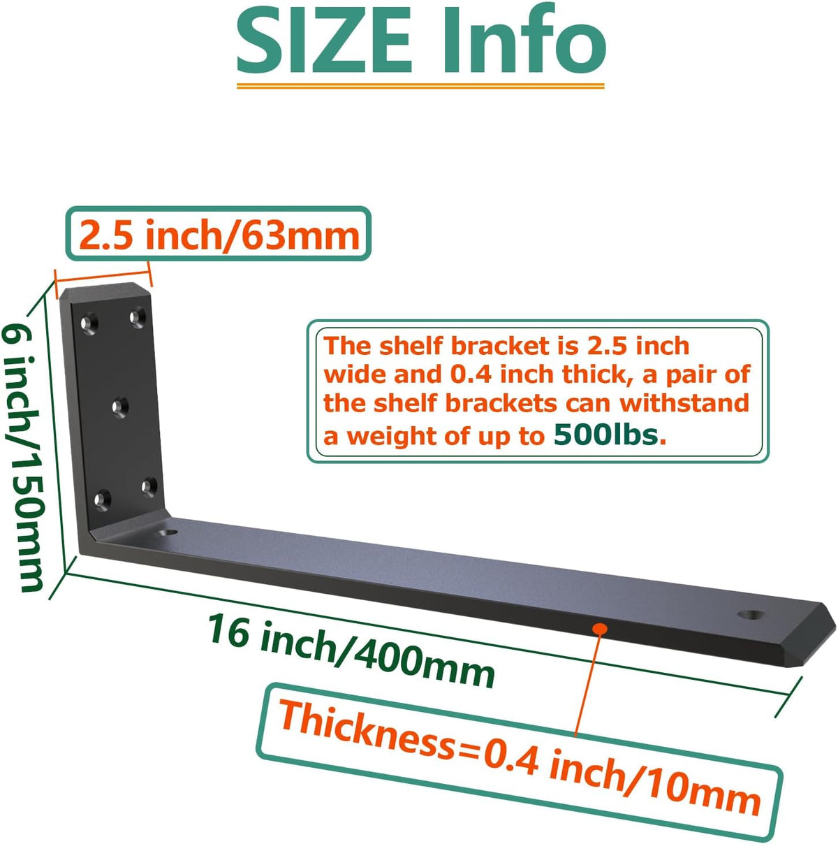 3 Pack 16inchCountertop Support Brackets, Heavy Duty Industrial Hidden Shelf Bracket, Metal Floating L Brackets for Shelves Hardware Support DIY Aufuga (3pcs, 16x6x2.5) (Includes 20 Screws)