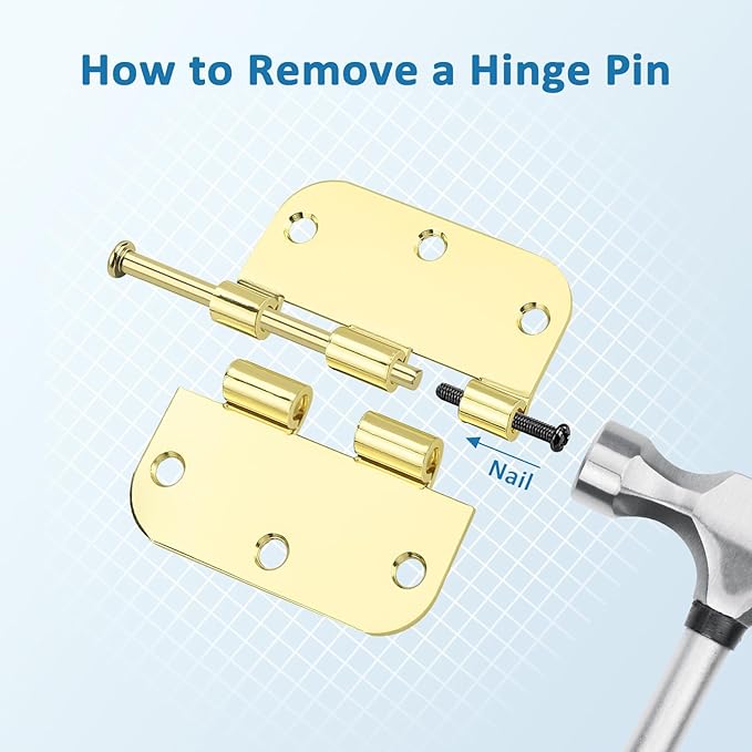 KNOBWELL 3 Pack 3.5" Polished Brass Door Hinges No Squeak, Heavy Duty Hinge for EntryGarageGate, Gold ExteriorInterior Door Hinges with 58" Radius Corners