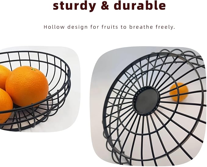 decorative baskets for homedecor, wire fruit vegetable bowl, desktop storage basket suitable for kitchen counters, modern simple single-layer fruit basket?black)