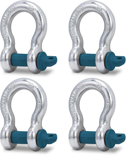 Leero 58" D Ring Shackles, 3.25 tons (7,165 Lbs) Working Load Limit, Clevis Shackle with 34" Alloy Screw Pin, Heavy Duty Shackles for Towing, Terrain Vehicle, Jeep, Trailer, Blue (4 Pack)