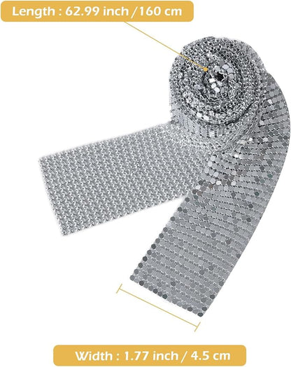 Surblue Women Sequins Neck Tie Scarf Long Thin Skinny Neckerchief Glitter Sparkle Punk Scarf Shawls for Club Party Evening