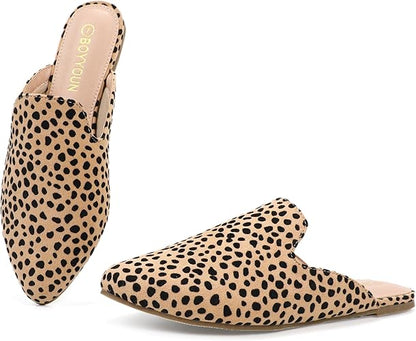 BOYYOUN Mules for Women Comfortable Slip On Backless Flats Pointed Toe Loafers for Work and Casual Wear Low Heel Closed Shoes Womens Mule
