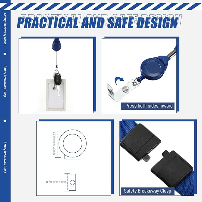 Windyun 36 Pcs Breakaway Lanyard with Safety ID Bulk Retractable Lanyards Flat Neck Straps (Blue)