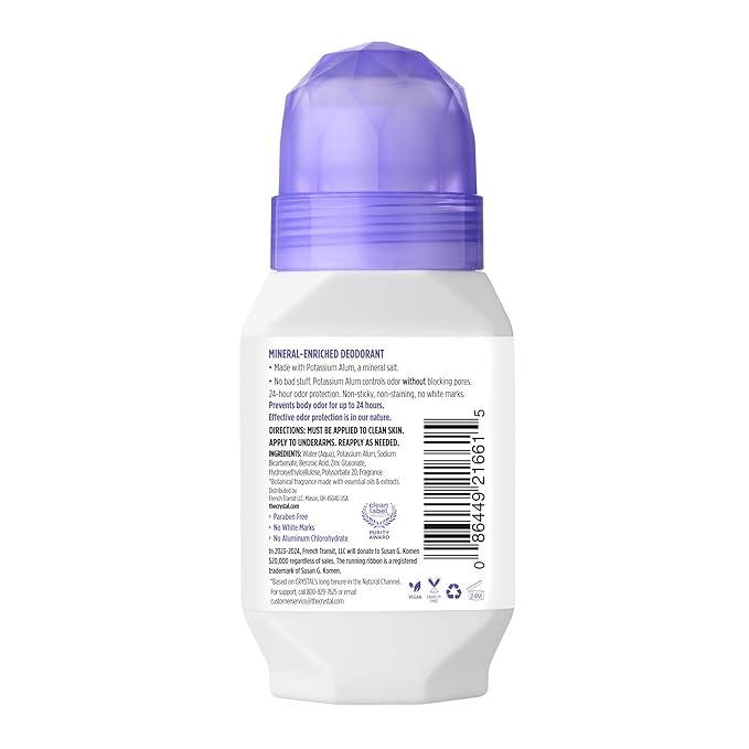 Crystal Mineral Deodorant Roll-On, Lavender  White Tea, Purple, 2.25 Fl Oz