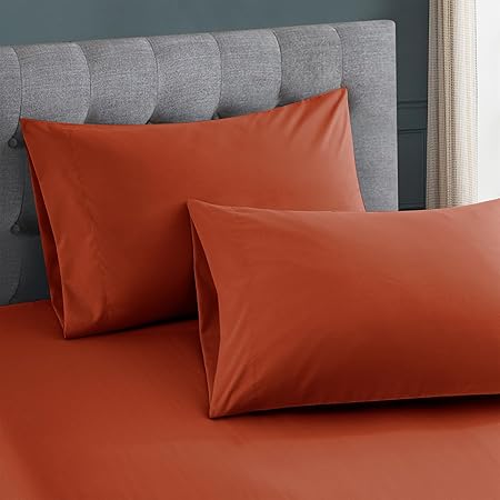 KKJIAF 4 Piece Bed Sheet Set, Microfiber Bed Sheet King Size, 1800 Thread Count Microfiber Soft  Breathable Bedding Sheet Sets, Deep Pocket Fitted Sheet, Flat Sheet and 2 Pillowcases - Burnt Orange