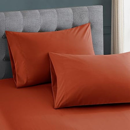 KKJIAF 4 Piece Bed Sheet Set, Microfiber Bed Sheet King Size, 1800 Thread Count Microfiber Soft  Breathable Bedding Sheet Sets, Deep Pocket Fitted Sheet, Flat Sheet and 2 Pillowcases - Burnt Orange