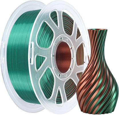 Kingroon PLA Filament, Multicolor Silk PLA Filament, Tri Color 3D Printer Filament, 1.75 mm, Dimensional Accuracy +/- 0.03 mm, 1kg Spool(2.2lbs), Green Purple Copper