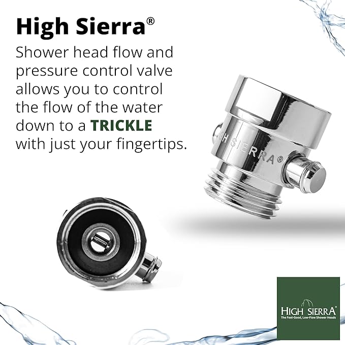High Sierra® - Shower Head Pause & Pressure Control Valve - Solid Metal – Push-Button Valve Easily Controls the Flow of Water or Shuts It Off to Just a Trickle - Polished Chrome Finish
