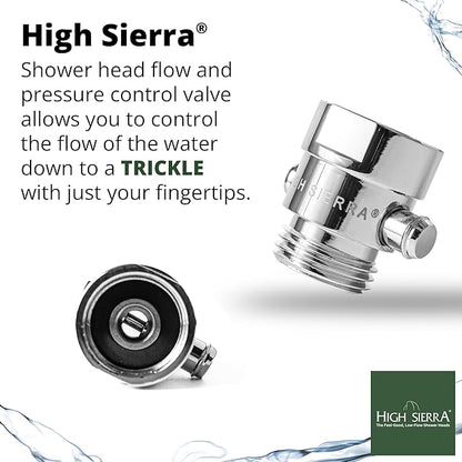 High Sierra® - Shower Head Pause & Pressure Control Valve - Solid Metal – Push-Button Valve Easily Controls the Flow of Water or Shuts It Off to Just a Trickle - Polished Chrome Finish